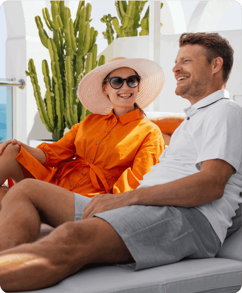Couple outside relaxing at a resort