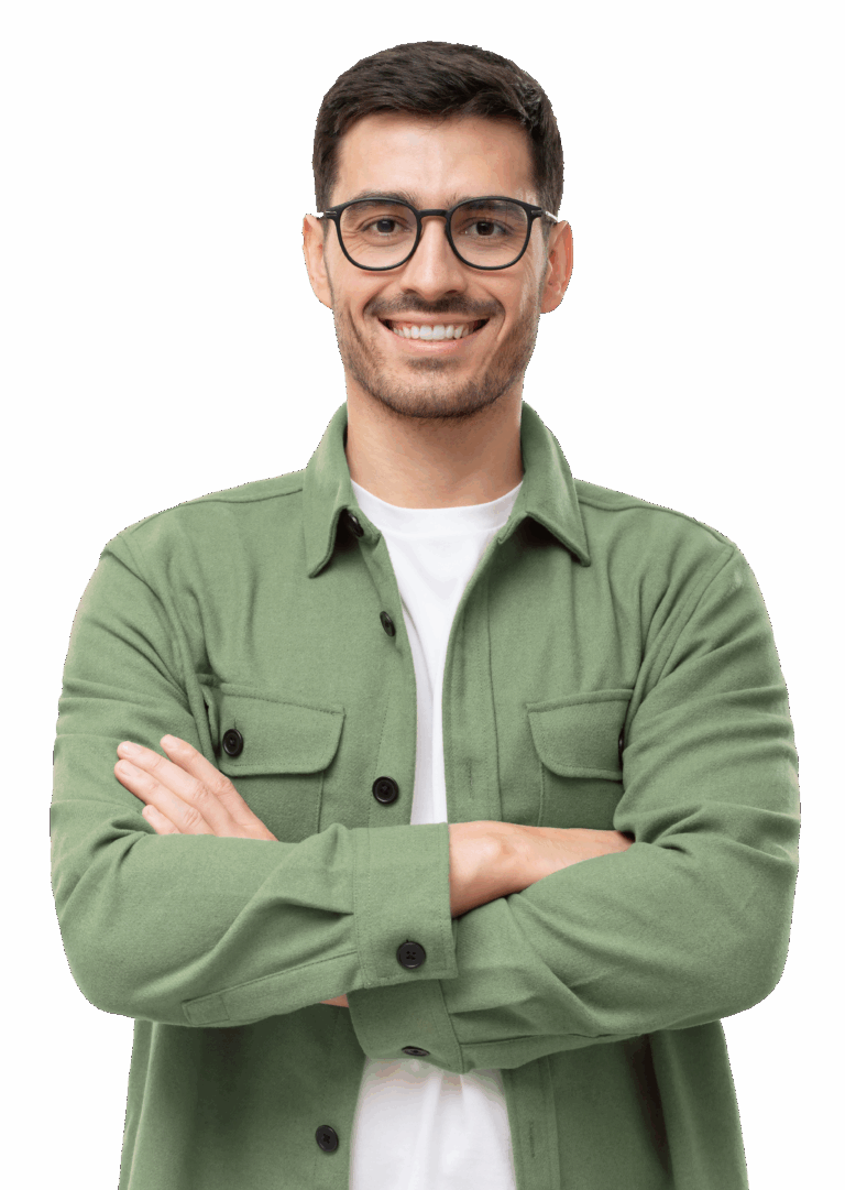Man crossing arms with glasses