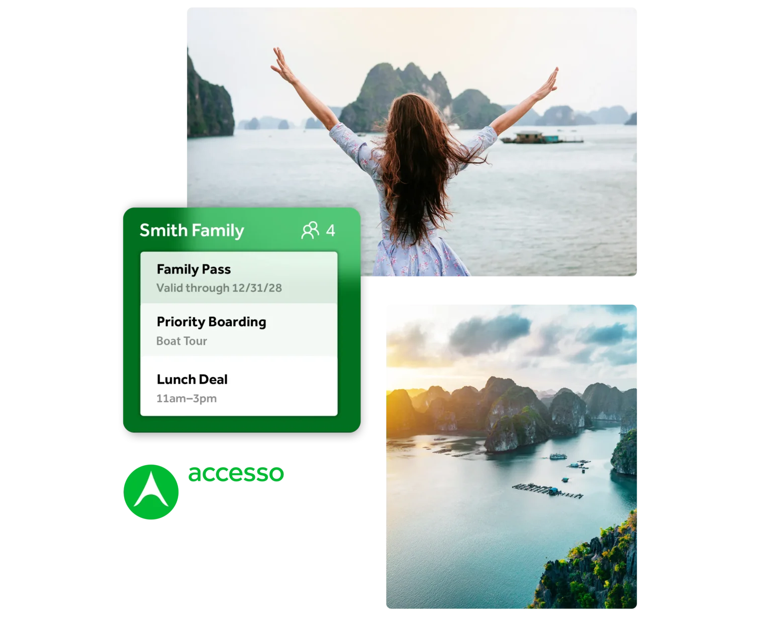 Mobile overlay over photo of beautiful naturescape and woman in front of mountains