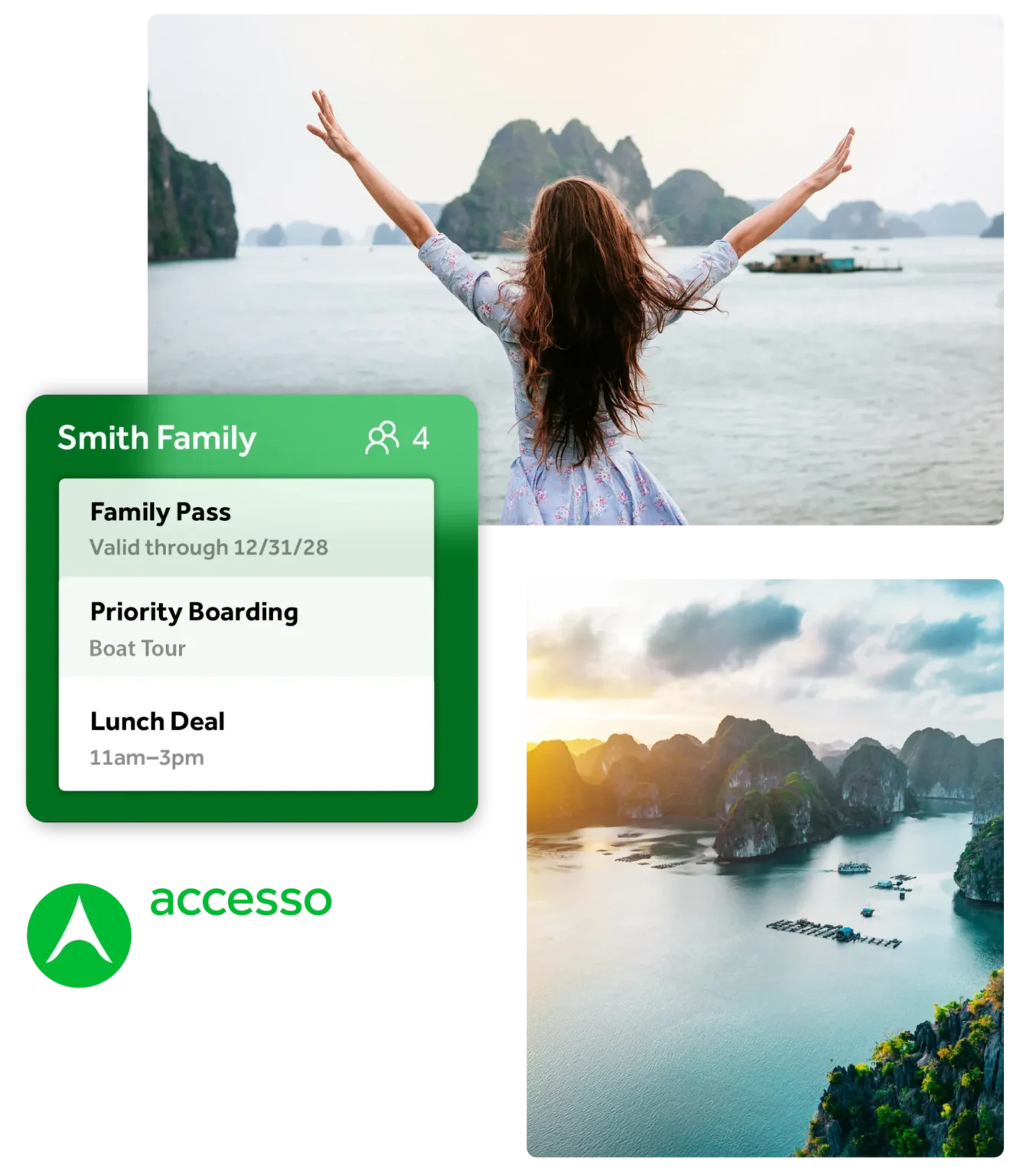 Mobile overlay over photo of beautiful naturescape and woman in front of mountains