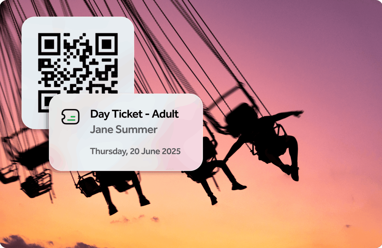 Silhouette of people on swings at a fair.