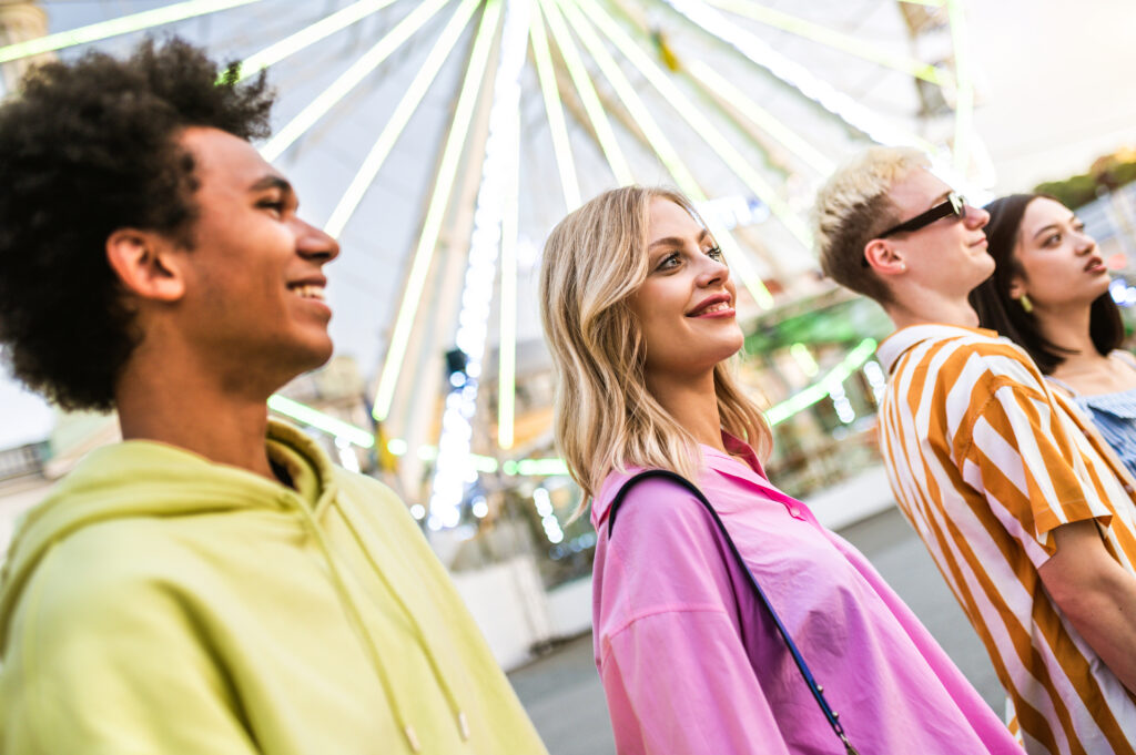 Group of multiethnics young friends having fun together