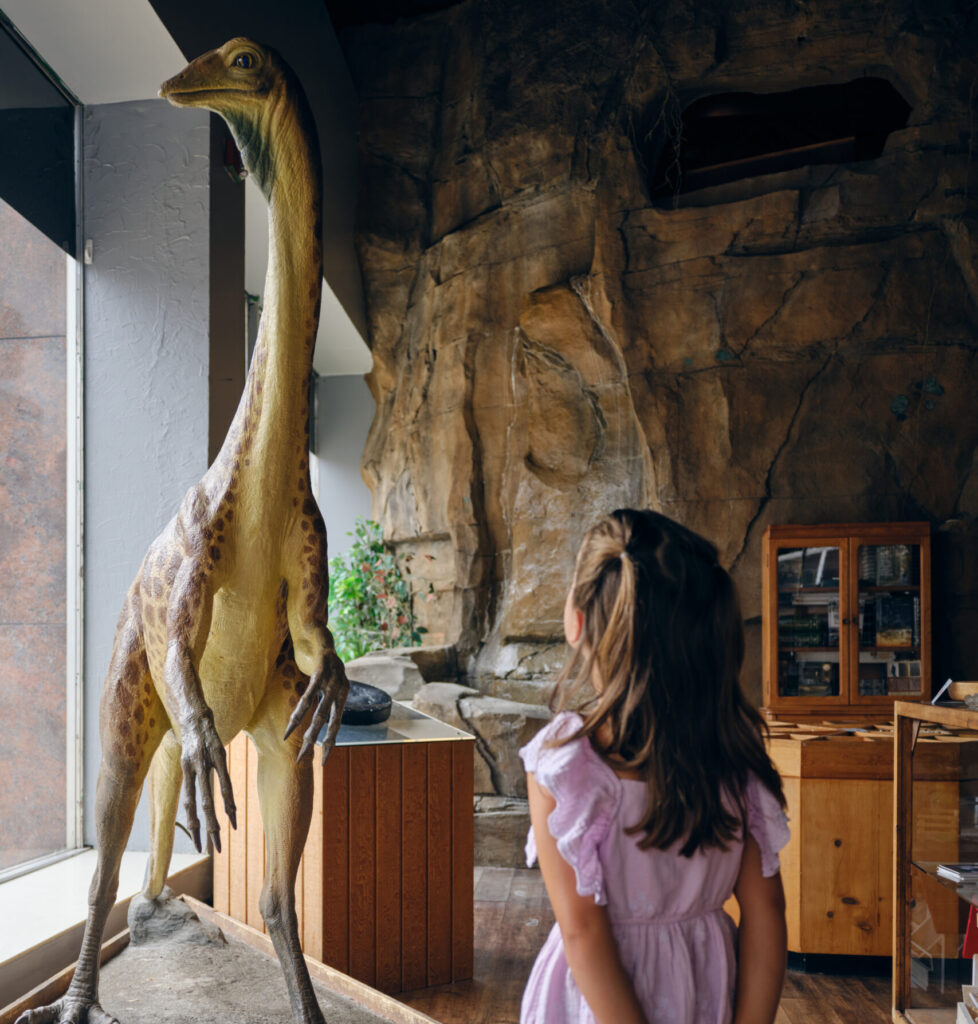Children Looking at a Dinosaur Exhibit in a History Museum